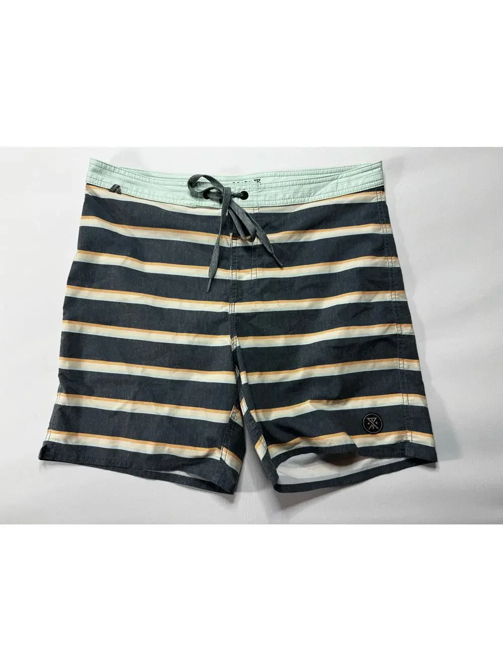 Roark Men's Drawstring Gray Blue Orange Striped Swim Board Shorts - Size 31x6*‎